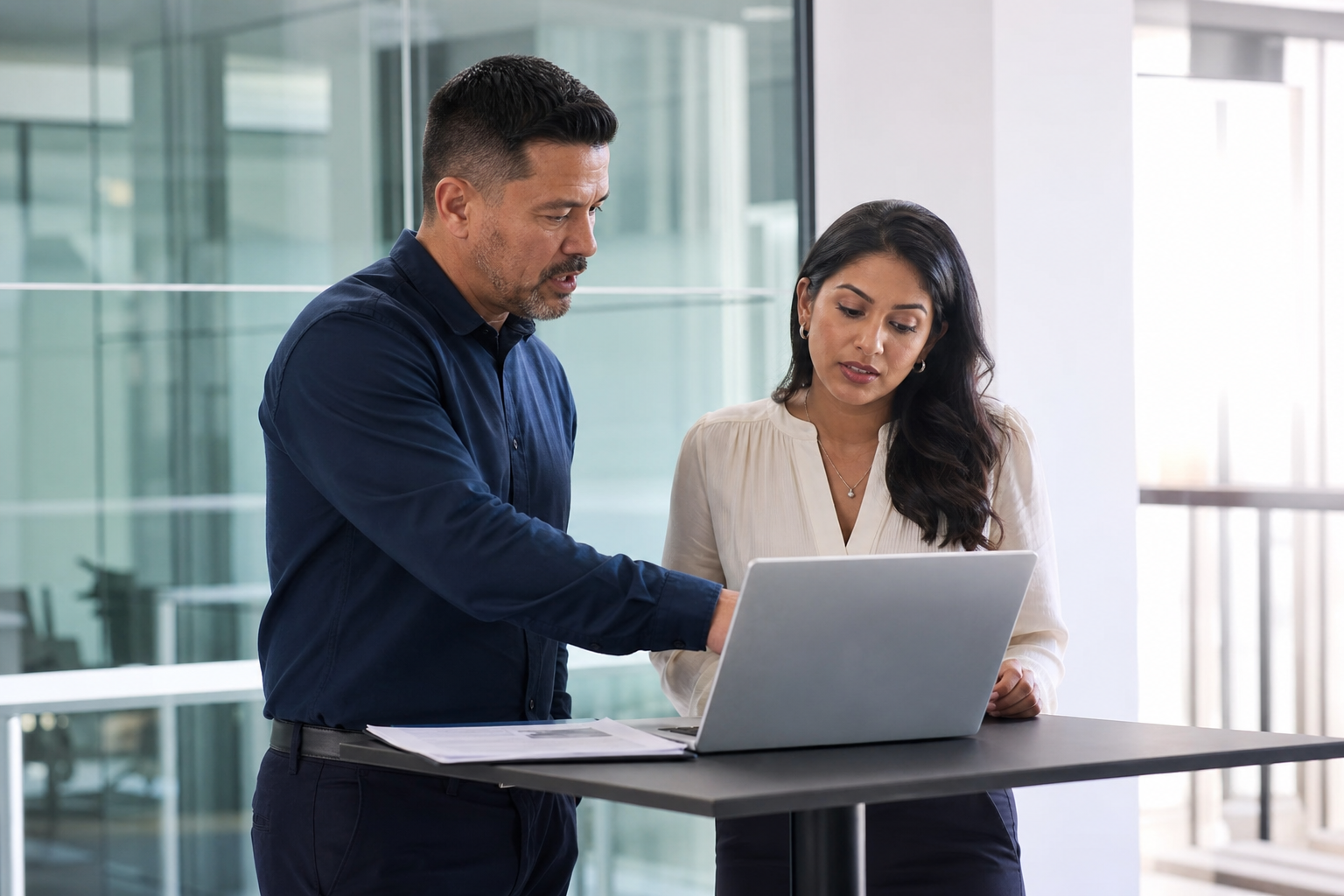 Two mortgage brokers reviewing a loan together