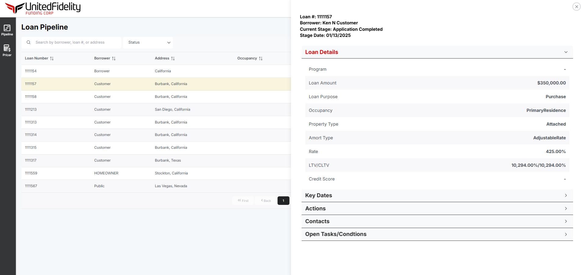 Screenshot of the PRO Portal loan pipeline dashboard